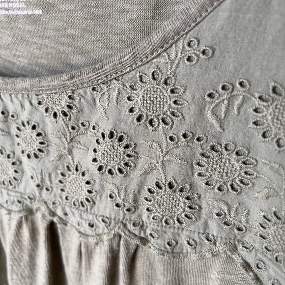 Talbots Top Womens Size 1X Sage Green Eyelet Trim Tee Floral Plus Size Cotton - Picture 9 of 15